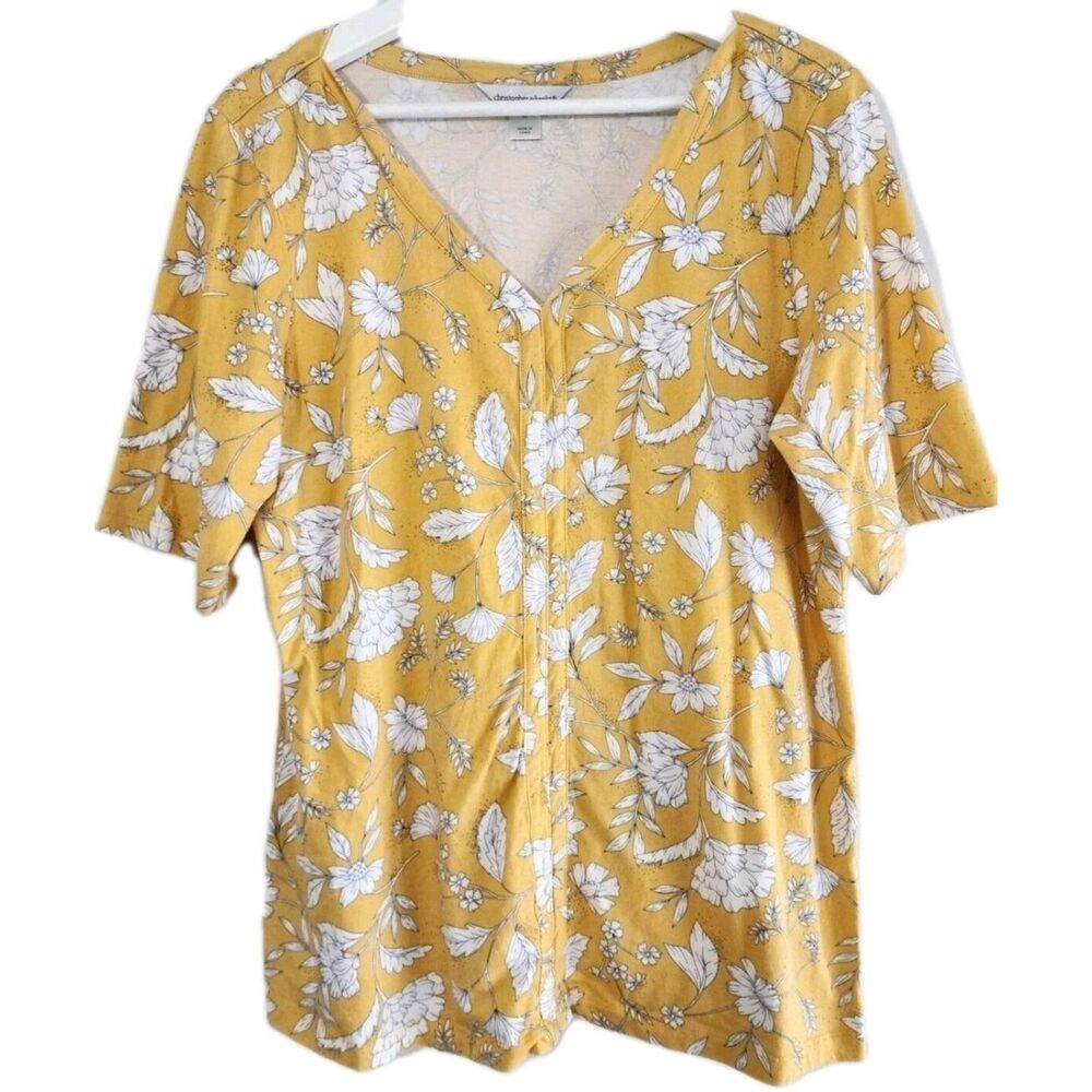 Christopher & Banks Top XL Yellow Cotton Women's Shirt blouse